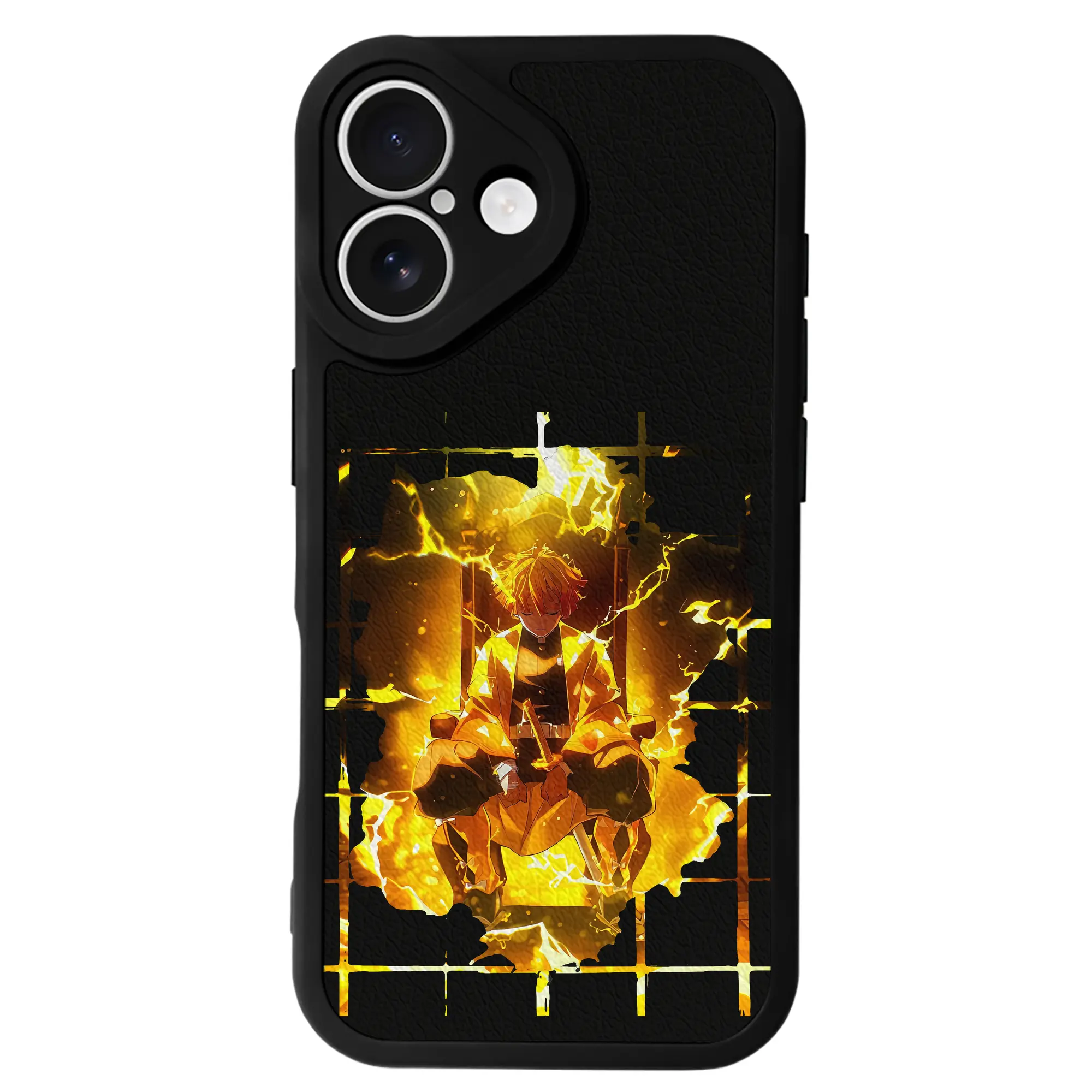 鬼滅の刃 グッズ,我妻 善逸 - IPhone 16シリーズ対応 ・ シリコンスマホケース ・ レザー調 ・ 高精度フィット ・ 耐衝撃 ・ ワイヤレス充電対応 ・ 精密カット